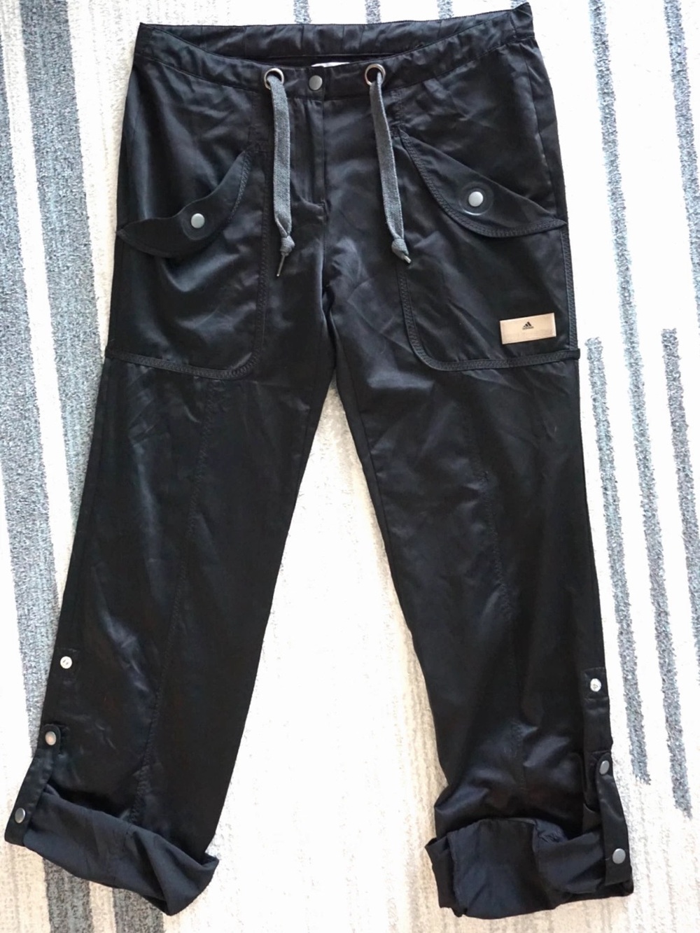 Adidas by Stella McCartney Black Satin Cargo Track Pants Adjustable Small